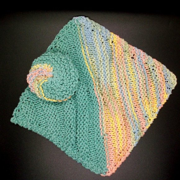 Handmade Knit Cotton Wash Dish Spa Cloth Scrubbie Set - Picture 3 of 7
